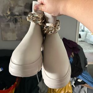 Rachel Zoe Beige Boots with chain buckle